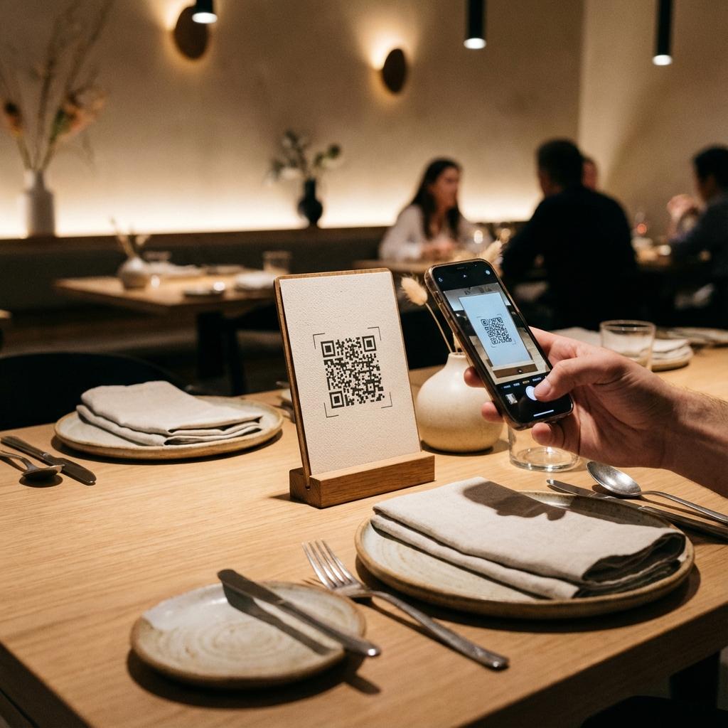 Restaurant table with QR code menu