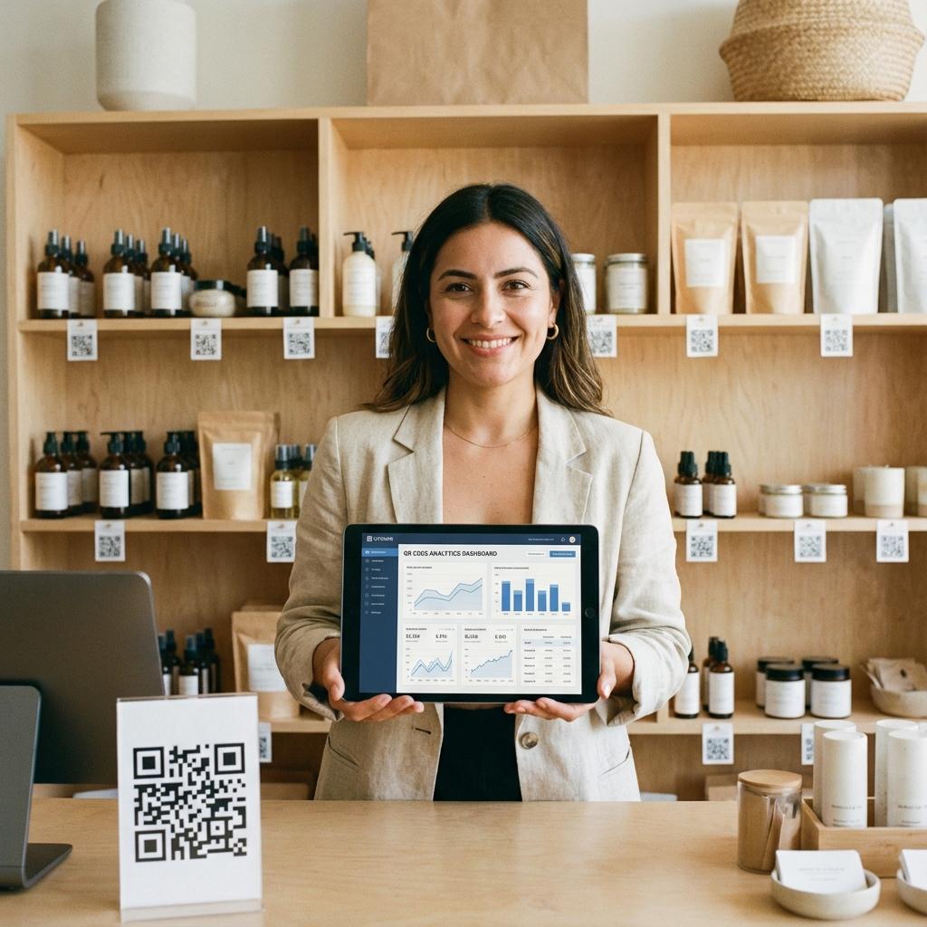 Small business owner using QR codes