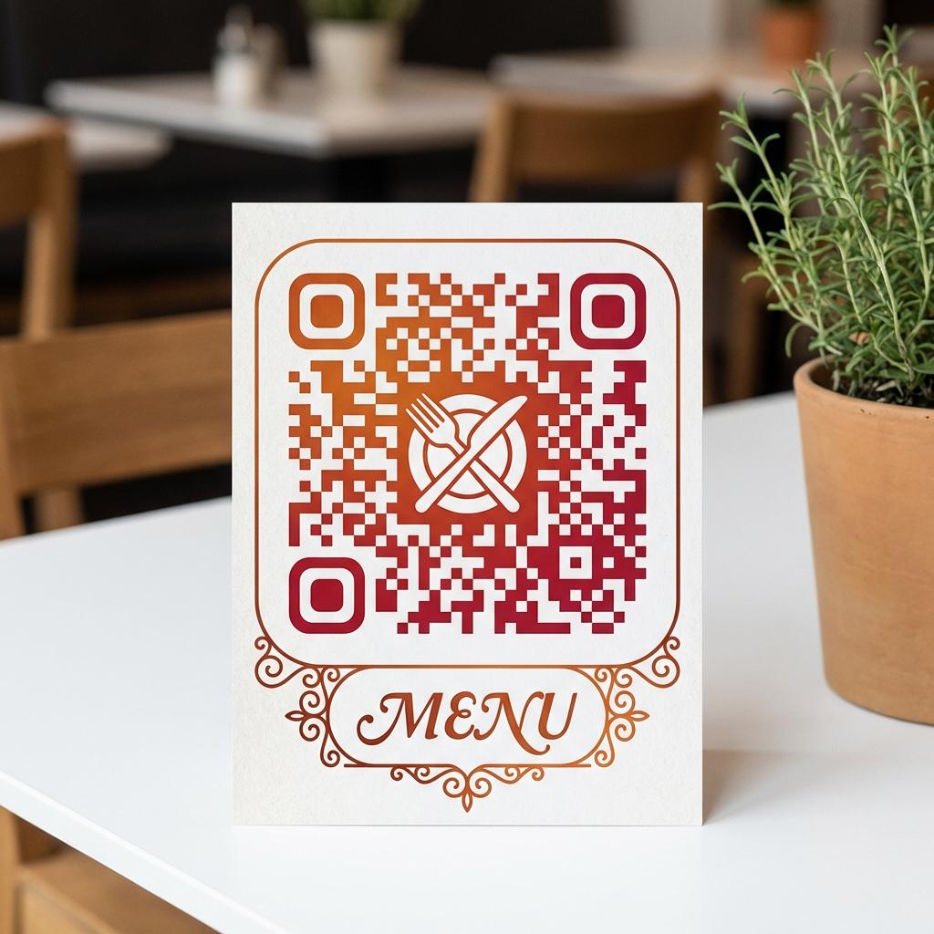 Restaurant Menu - Food icon, warm colors, "Menu" frame