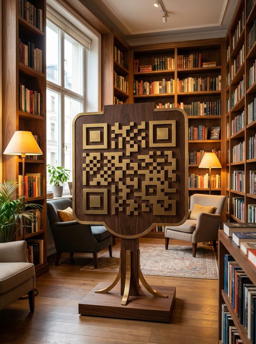 Bookstores QR code example showing a real-world workflow for book preview and synopsis linked from shelf card.