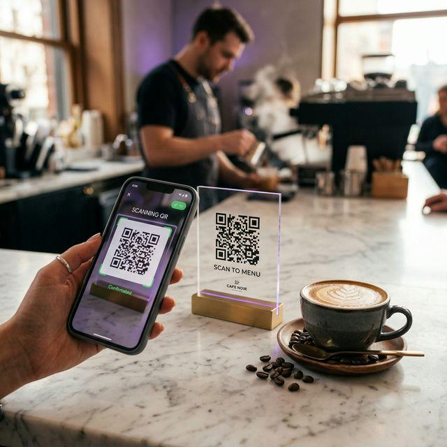 Cafes QR code example showing a real-world workflow for digital menus with real-time updates for seasonal specials.