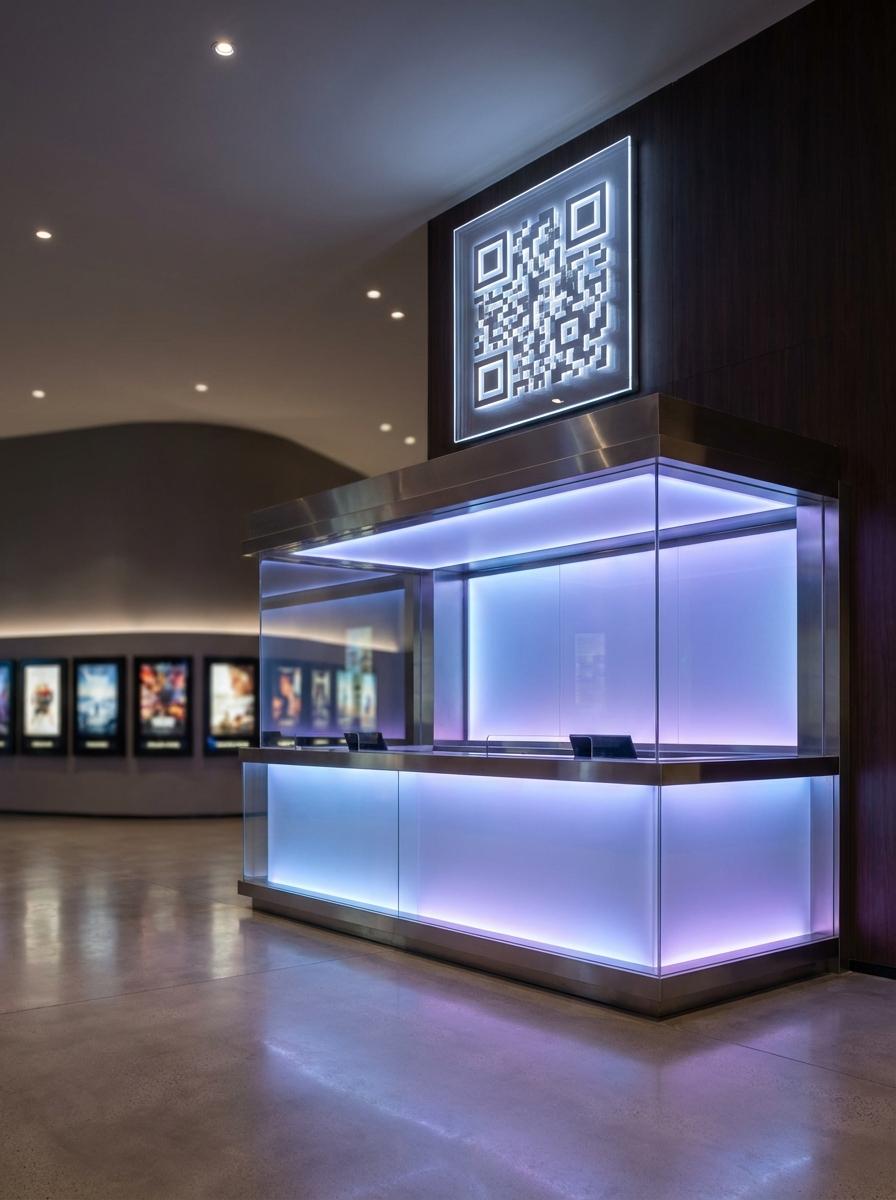 Cinemas & Movie Theaters QR code example showing a real-world workflow for mobile qr ticket for entry without printing.