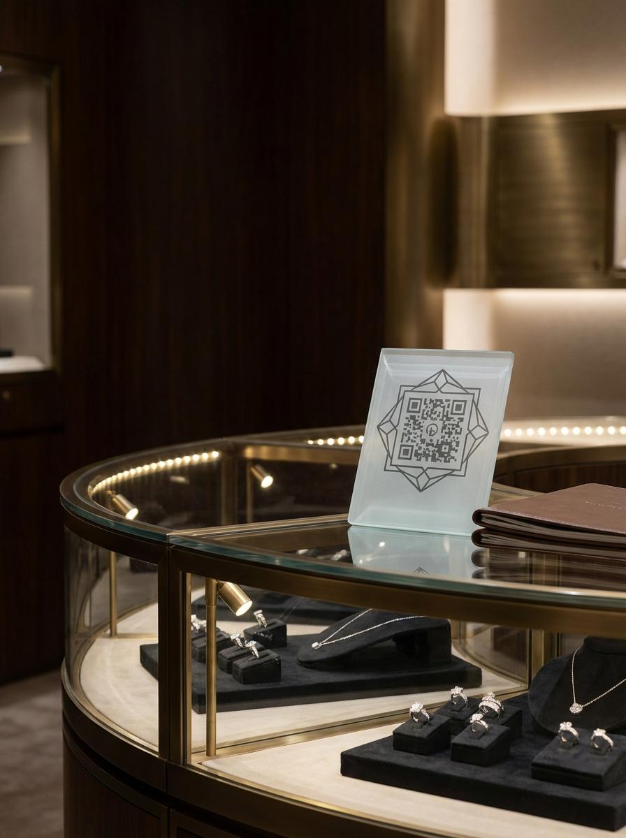 Jewelry Stores QR code example showing a real-world workflow for price tag qr for provenance, certification, and stone origin.