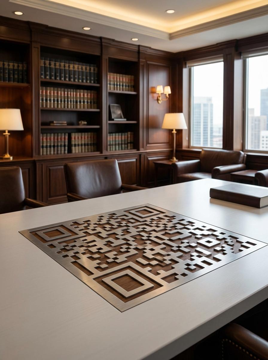 Law Firms QR code example showing a real-world workflow for attorney vcard qr on business cards for contact saving.