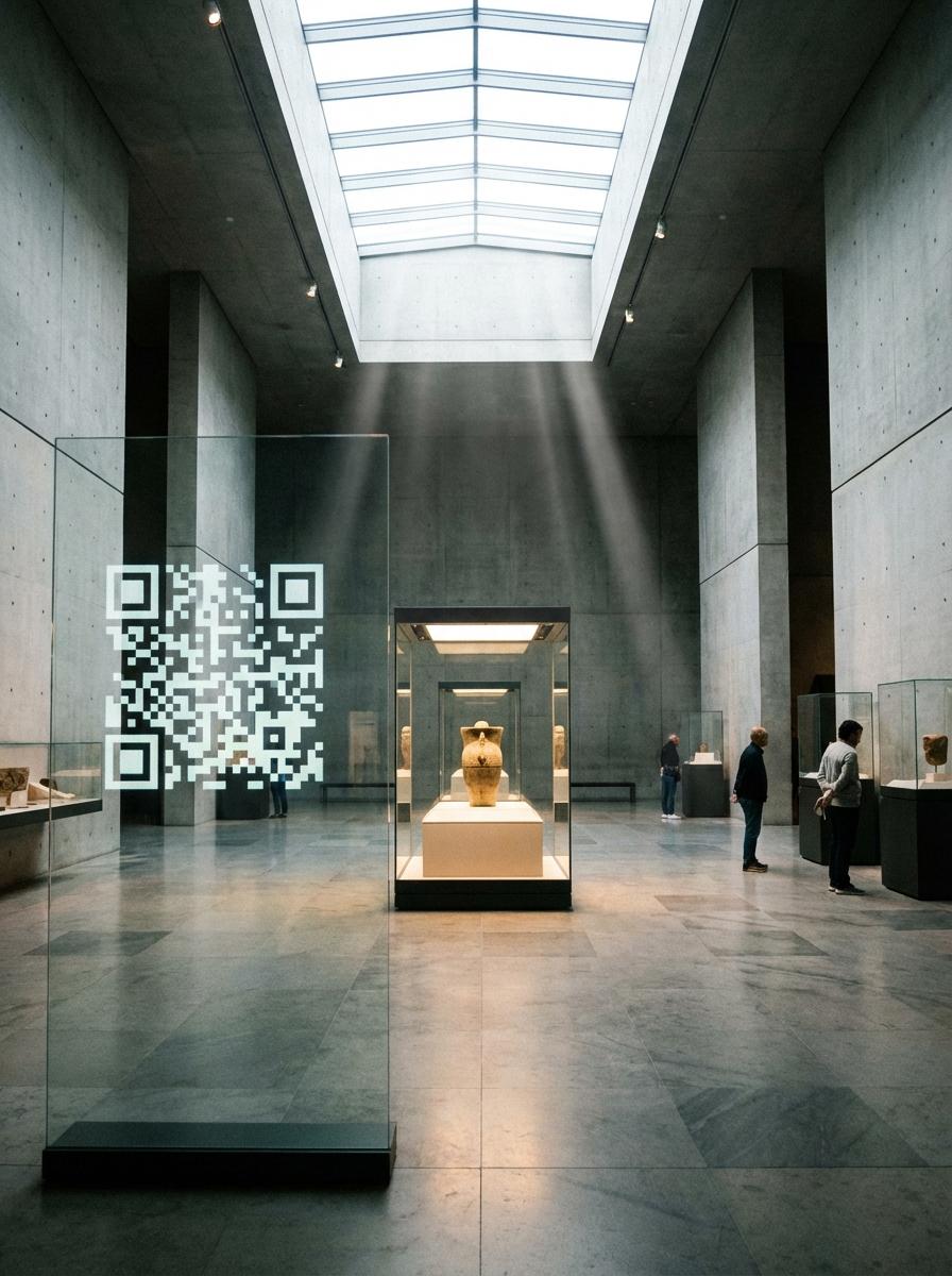 Museums & Exhibitions QR code example showing a real-world workflow for exhibit label qr for deep-dive curator notes and context.