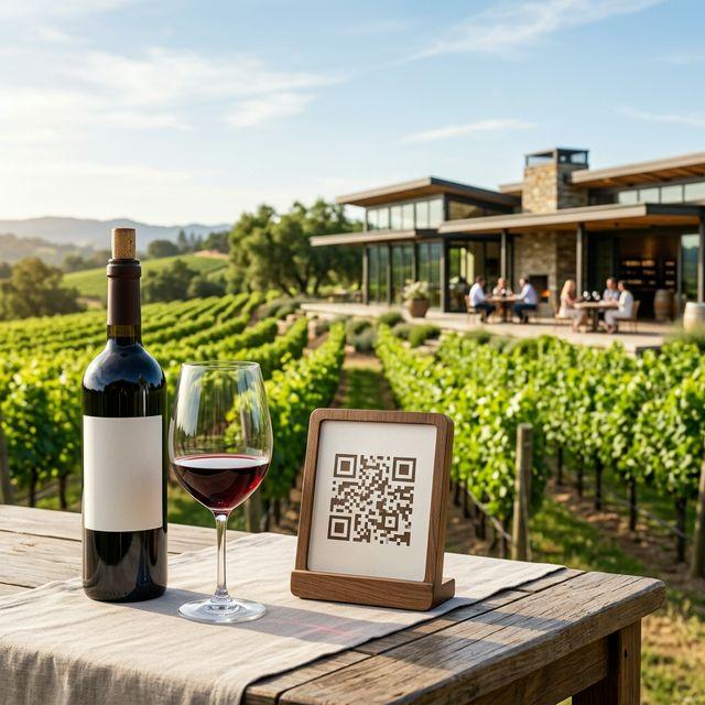 Wineries & Vineyards QR code example showing a real-world workflow for bottle label qr linking to vintage story and tasting notes.