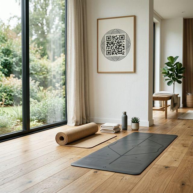 Yoga Studios QR code example showing a real-world workflow for weekly class schedule with live booking availability.