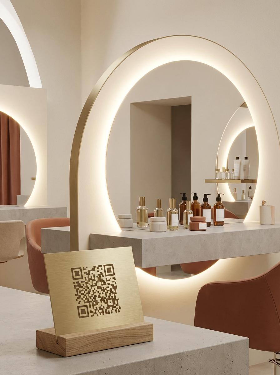 Beauty Salons QR code example showing a real-world workflow for appointment booking from each styling station.