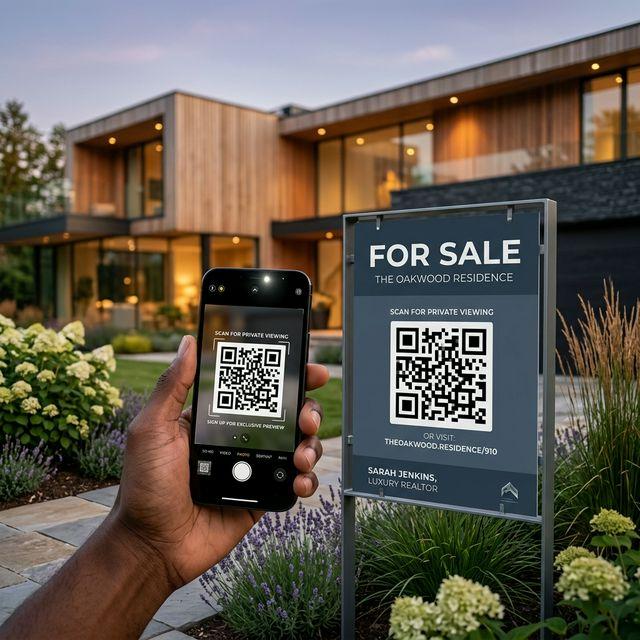 Real Estate QR code example showing a real-world workflow for yard signs linking to full property listings.