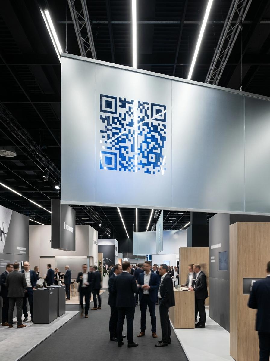 Trade Shows & Exhibitions QR code example showing a real-world workflow for lead capture form linked from stand banner and panel.